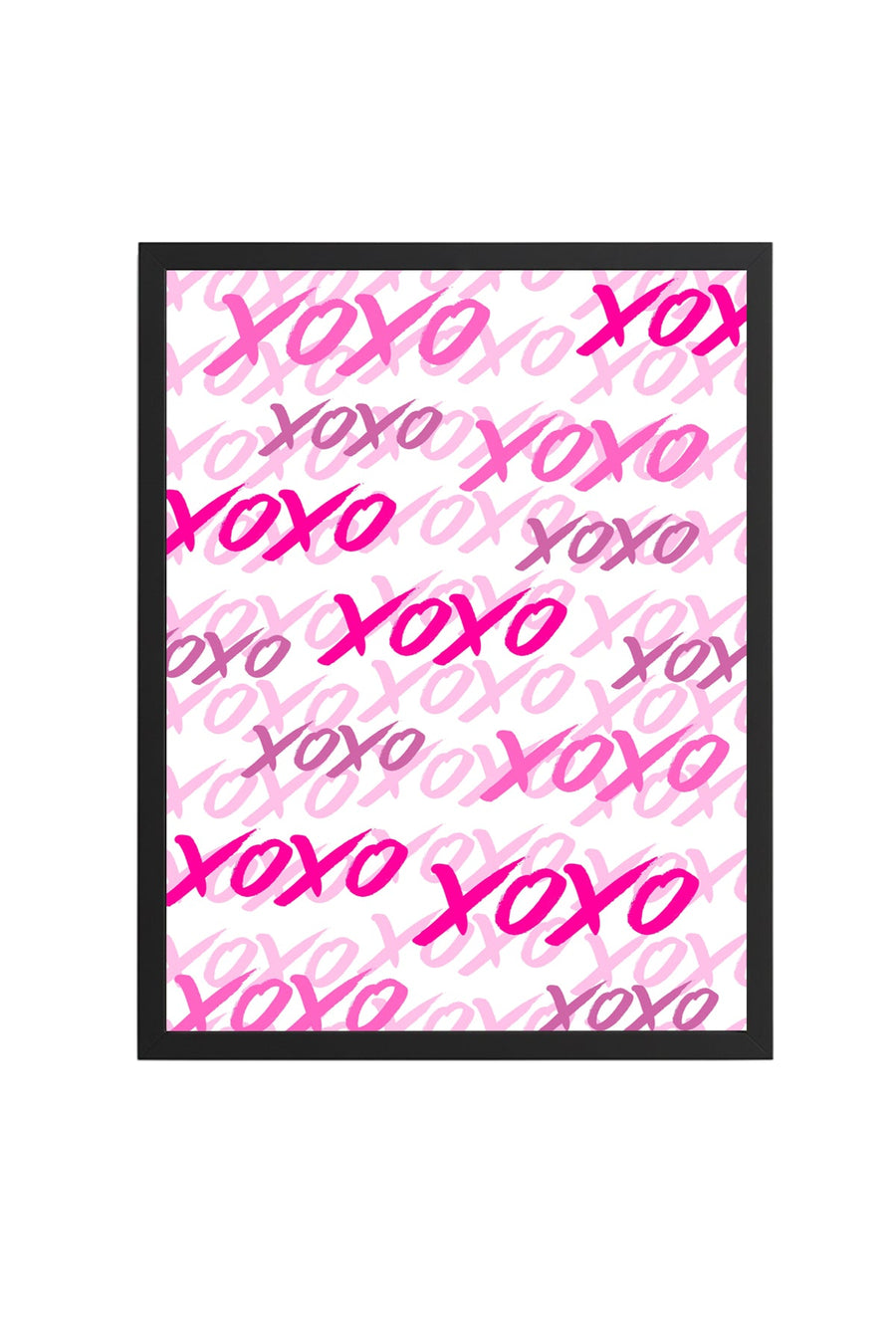 Doğal Ahşap Çerçeveli Retro Soyut Tablo - Pembe XOXO Desenli | huhu2666
