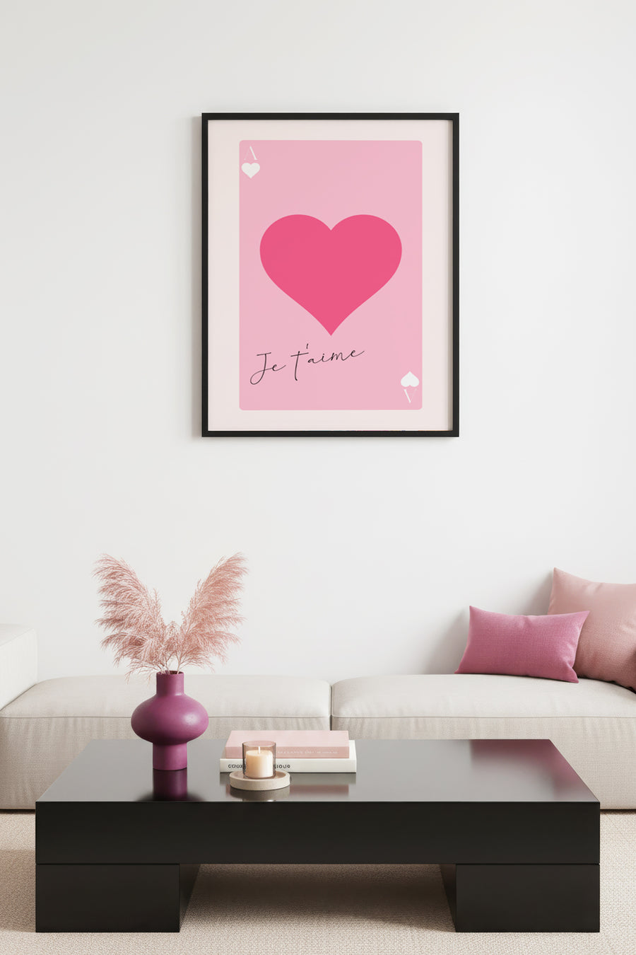 Doğal Ahşap Çerçeveli Kalp Desenli Tablo - Romantik Pembe Tonlar | huhu2670