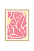 Doğal Ahşap Çerçeveli Soyut Tablo - Mercan Pembe Geometrik Desen | huhu2672
