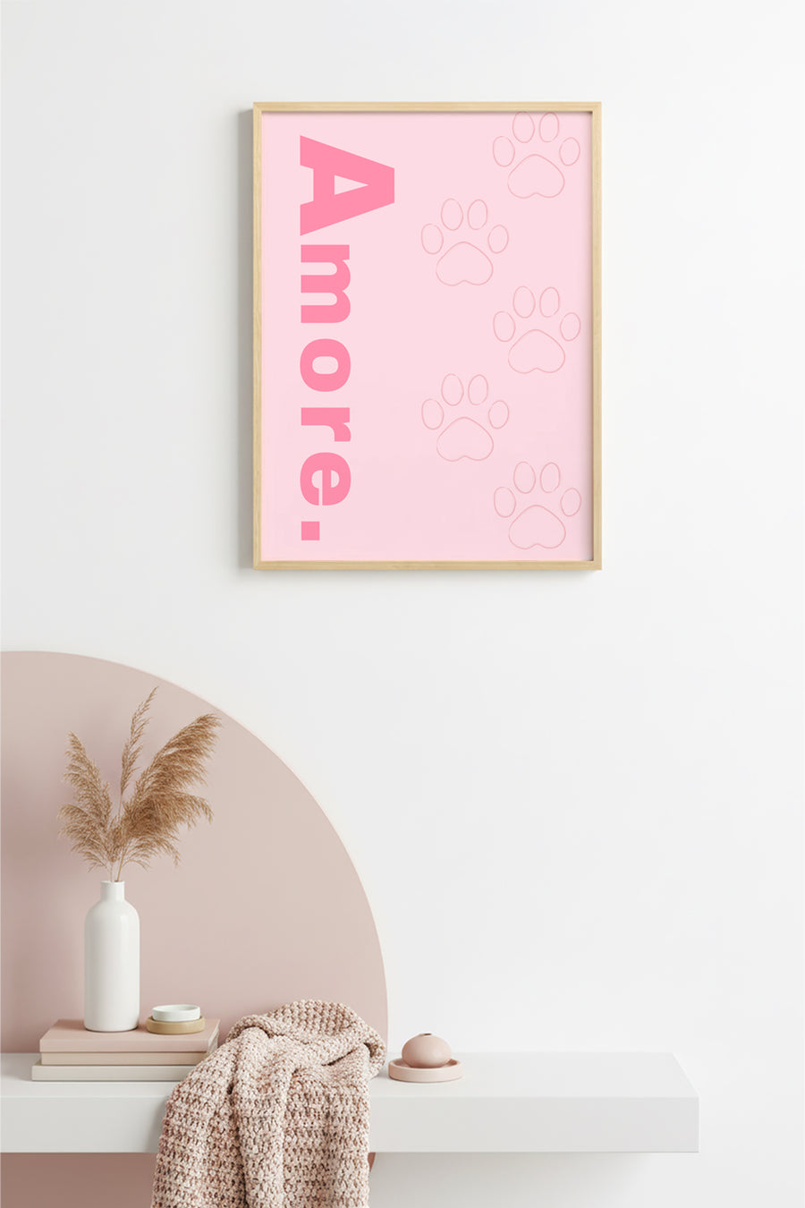 Doğal Ahşap Çerçeveli Retro Tablo - Amore Pati İzleri Pastel Tonlar | huhu2674