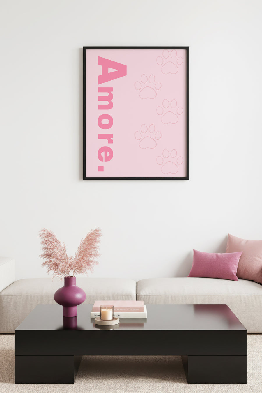 Doğal Ahşap Çerçeveli Retro Tablo - Amore Pati İzleri Pastel Tonlar | huhu2674