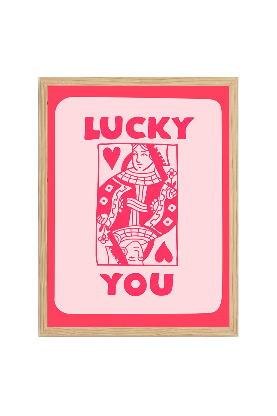 Doğal Ahşap Çerçeveli Retro Pop Art Tablo - Lucky You Kadın İllüstrasyonu | huhu2681