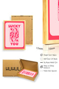 Doğal Ahşap Çerçeveli Retro Pop Art Tablo - Lucky You Kadın İllüstrasyonu | huhu2681