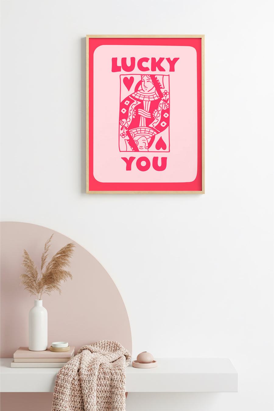 Doğal Ahşap Çerçeveli Retro Pop Art Tablo - Lucky You Kadın İllüstrasyonu | huhu2681
