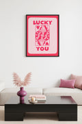 Doğal Ahşap Çerçeveli Retro Pop Art Tablo - Lucky You Kadın İllüstrasyonu | huhu2681