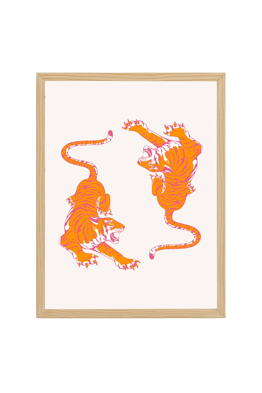 Doğal Ahşap Çerçeveli Retro Kaplan Tablo - Canlı Pop Art Sanat | huhu2683