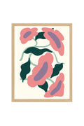 Doğal Ahşap Çerçeveli Retro Floral Tablo - Pembe Yeşil Çiçek Desenli | huhu2688
