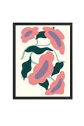 Doğal Ahşap Çerçeveli Retro Floral Tablo - Pembe Yeşil Çiçek Desenli | huhu2688