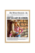 Doğal Ahşap Çerçeveli Retro Tablo - Western Cowgirl Temalı | huhu2689