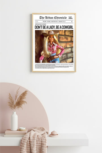 Doğal Ahşap Çerçeveli Retro Tablo - Western Cowgirl Temalı | huhu2689