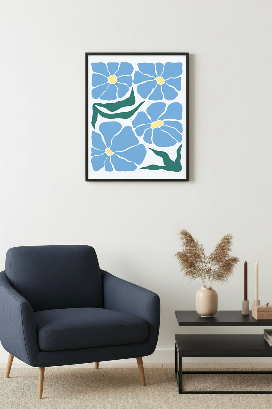 Doğal Ahşap Çerçeveli Retro Floral Tablo - Pastel Çiçek Desenli | huhu2694