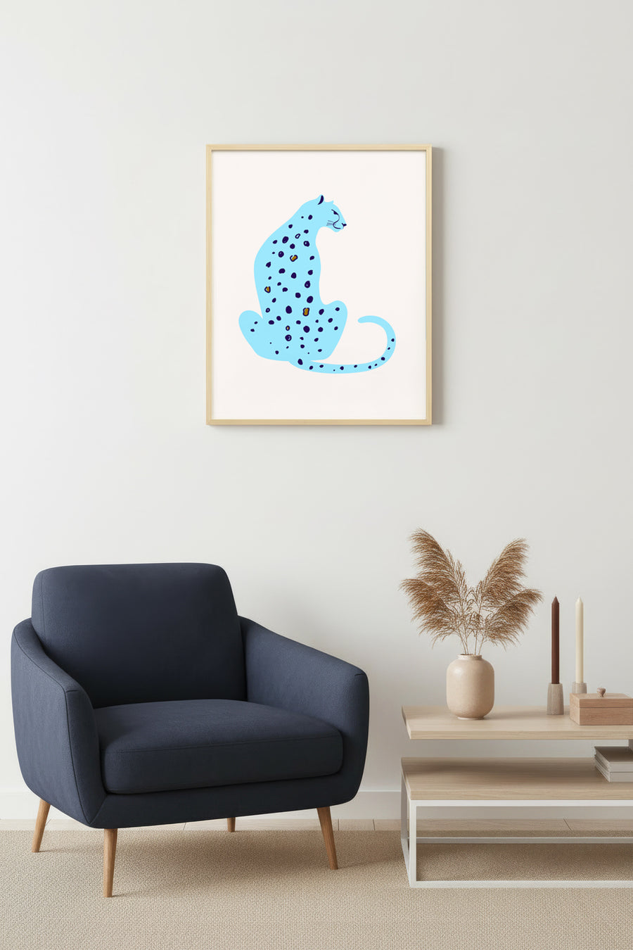 Doğal Ahşap Çerçeveli Retro Kedi Tablo - Soyut Desenli Canlı Hayvan | huhu2700