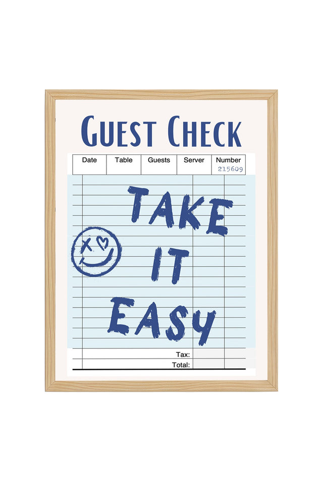 Doğal Ahşap Çerçeveli Retro Tablo - Take It Easy Doodle Smiley | huhu2703