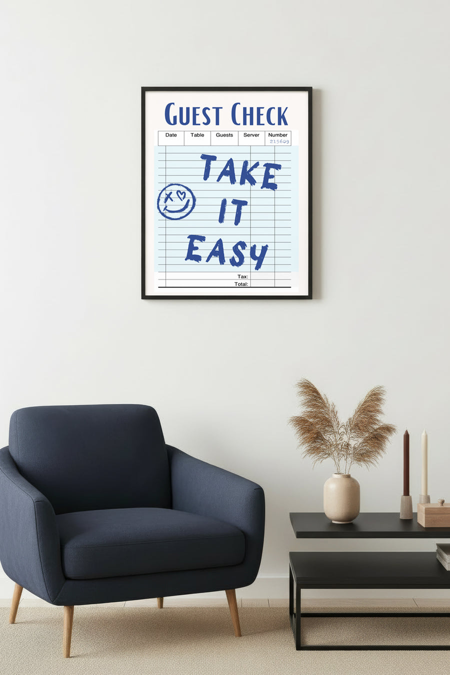 Doğal Ahşap Çerçeveli Retro Tablo - Take It Easy Doodle Smiley | huhu2703