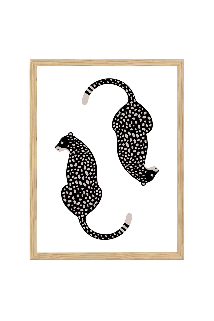 Doğal Ahşap Çerçeveli Retro Leopar Desenli Hayvan Tablo - Nokta Desenli | huhu2706