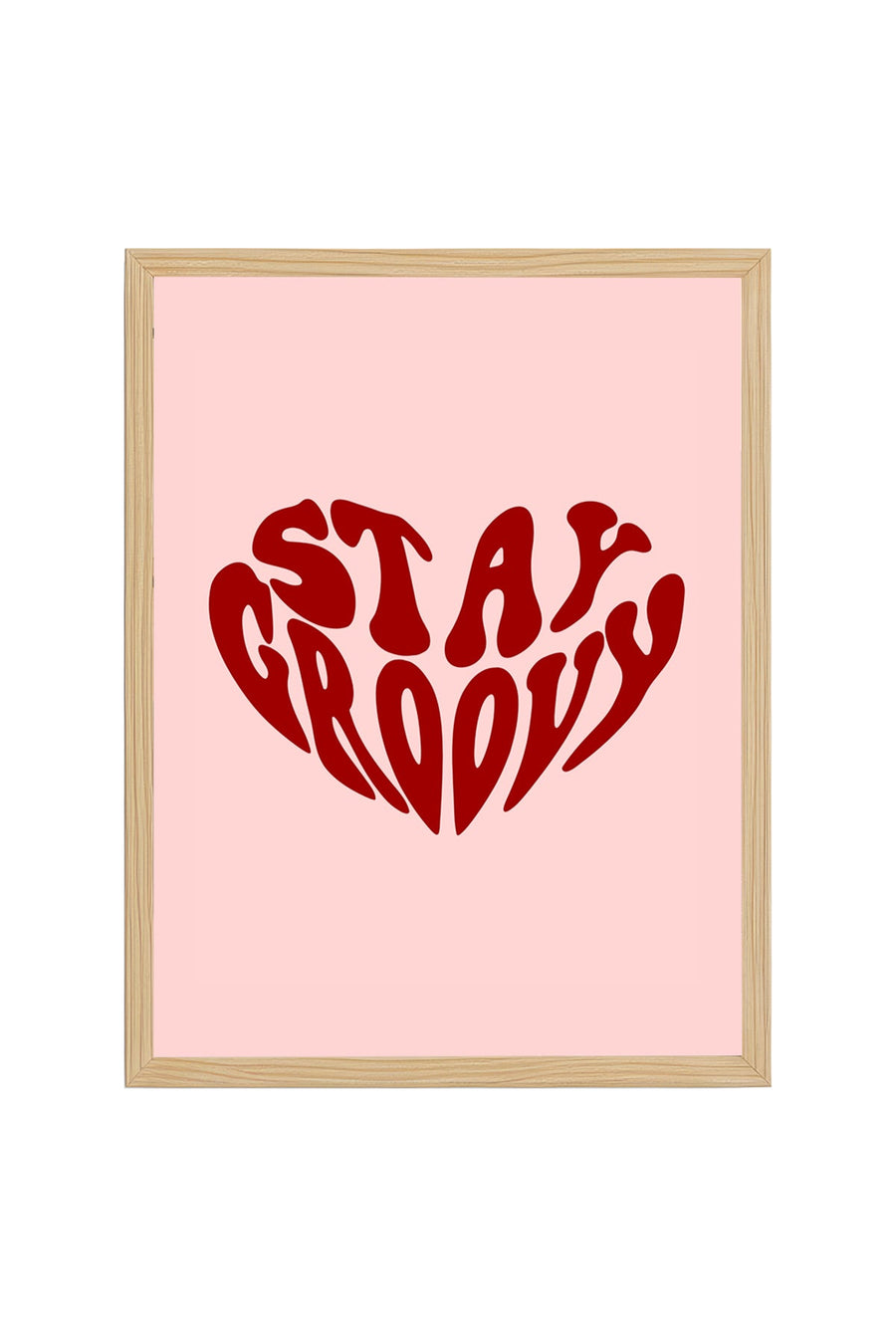 Doğal Ahşap Çerçeveli Retro Kalp Tablo - Stay Groovy Yazılı Baskı | huhu2707