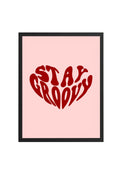 Doğal Ahşap Çerçeveli Retro Kalp Tablo - Stay Groovy Yazılı Baskı | huhu2707