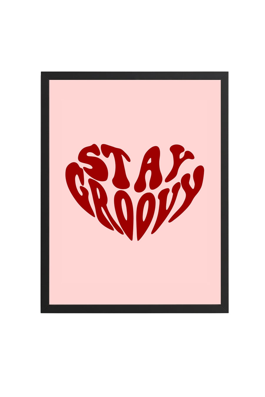 Doğal Ahşap Çerçeveli Retro Kalp Tablo - Stay Groovy Yazılı Baskı | huhu2707