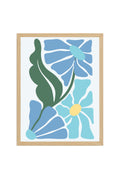 Doğal Ahşap Çerçeveli Retro Floral Tablo - Soyut Çiçek Desenli | huhu2708
