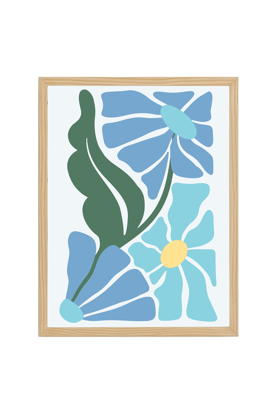 Doğal Ahşap Çerçeveli Retro Floral Tablo - Soyut Çiçek Desenli | huhu2708