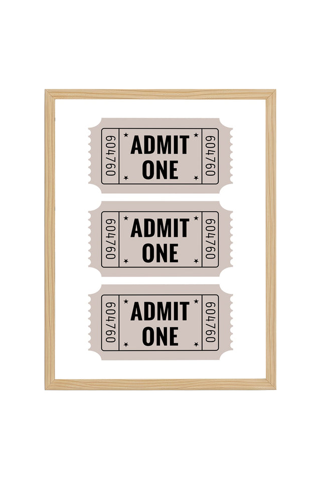 Doğal Ahşap Çerçeveli Retro Bilet Temalı Tablo - Admit One Minimalist | huhu2712