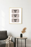 Doğal Ahşap Çerçeveli Retro Bilet Temalı Tablo - Admit One Minimalist | huhu2712