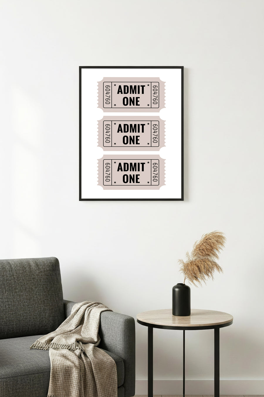 Doğal Ahşap Çerçeveli Retro Bilet Temalı Tablo - Admit One Minimalist | huhu2712
