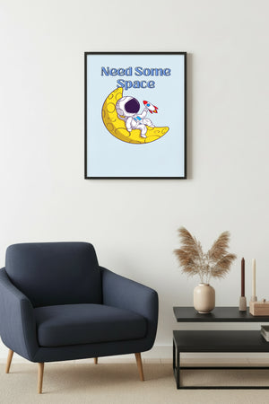 Doğal Ahşap Çerçeveli Retro Tablo - Uzay Astronot Pop Art Temalı | huhu2713