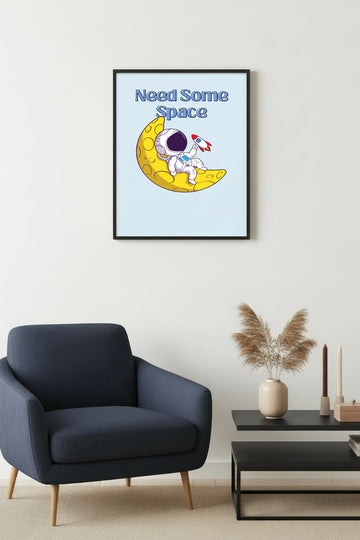 Doğal Ahşap Çerçeveli Retro Tablo - Uzay Astronot Pop Art Temalı | huhu2713