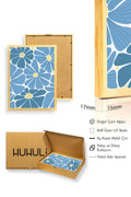 Doğal Ahşap Çerçeveli Mavi Çiçek Desenli Retro Tablo - Floral | huhu2714