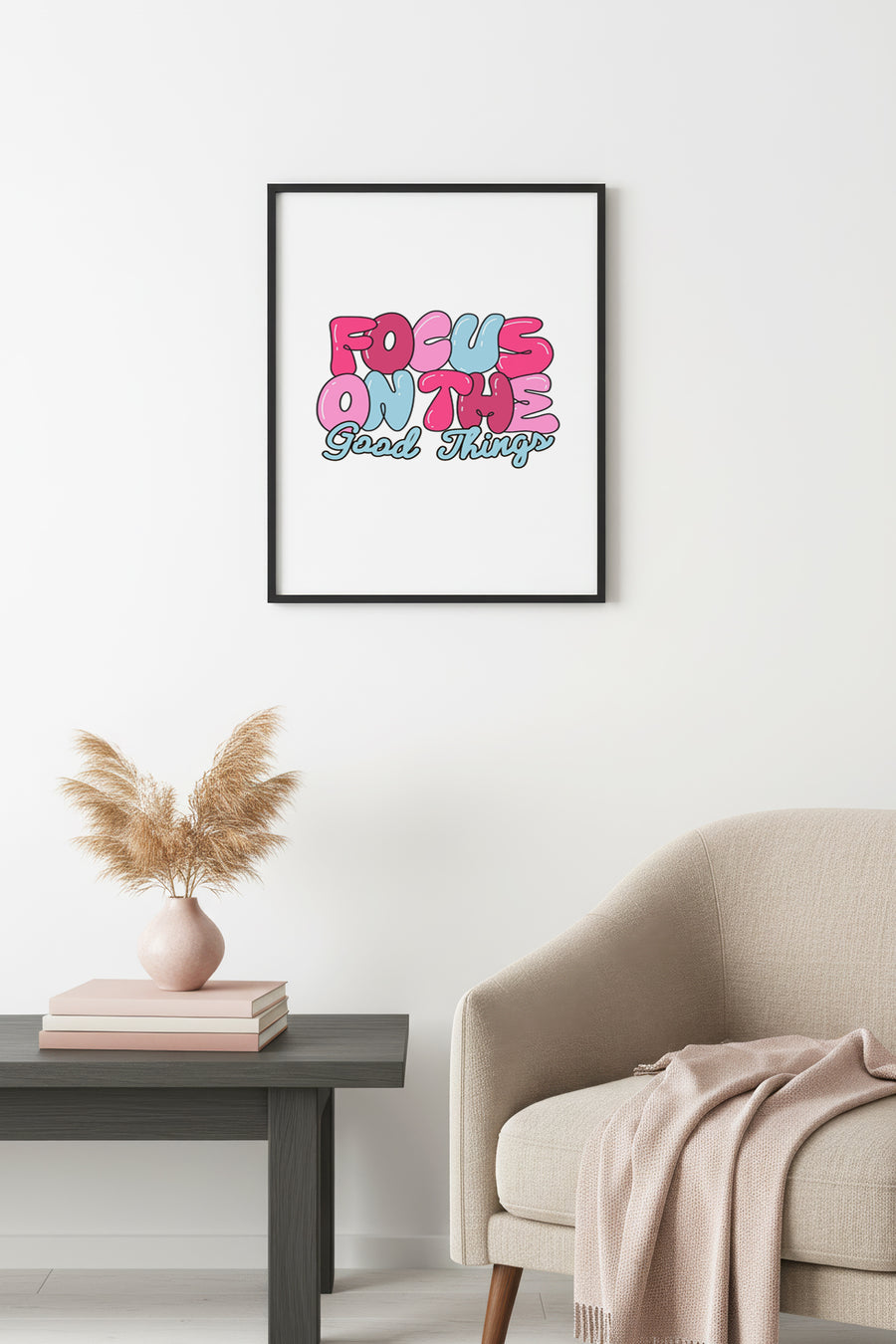 Doğal Ahşap Çerçeveli Pop Art Tablo - Focus On The Good Things Retro Desen | huhu2716