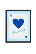 Doğal Ahşap Çerçeveli Retro Kalp Tablo - Self Love Club Mavi Baskılı | huhu2718