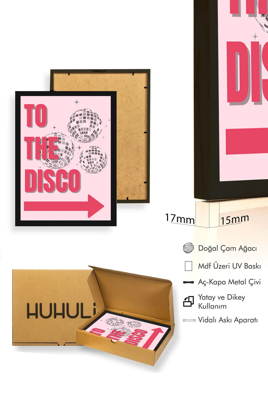 Doğal Ahşap Çerçeveli Retro Disco Tablo - Parti Temalı Dekorasyon | huhu2719