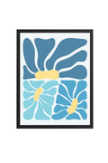 Doğal Ahşap Çerçeveli Abstract Mavi Tablo - Organik Retro Desenler | huhu2721