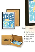 Doğal Ahşap Çerçeveli Abstract Mavi Tablo - Organik Retro Desenler | huhu2721