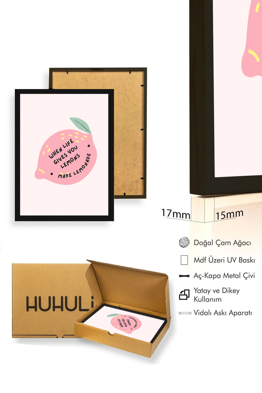 Doğal Ahşap Çerçeveli Retro Tablo - Limonata Yap Grafik Sözlü Tablo | huhu2725