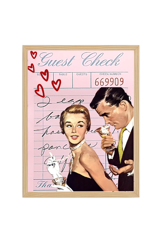 Doğal Ahşap Çerçeveli Vintage Çift Portresi Tablo - Retro Stil | huhu2729