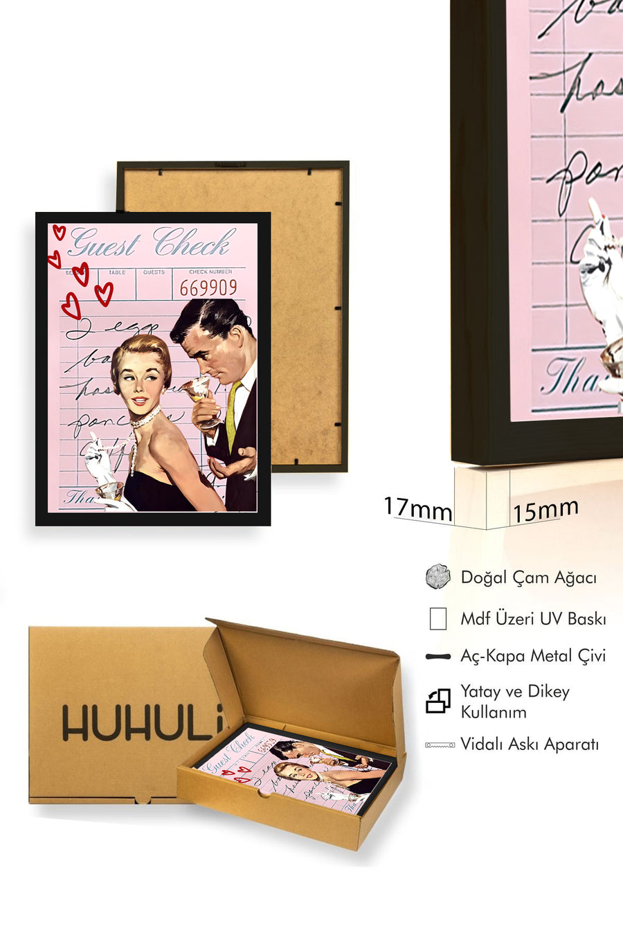 Doğal Ahşap Çerçeveli Vintage Çift Portresi Tablo - Retro Stil | huhu2729