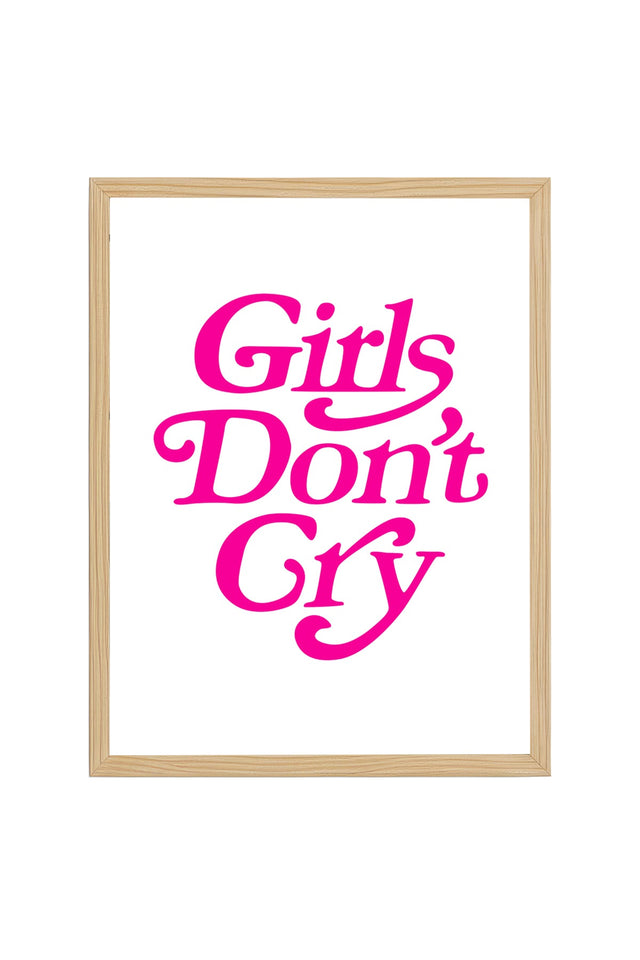 Doğal Ahşap Çerçeveli Retro Tablo - Girls Don't Cry Yazılı Pembe Tipografi | huhu2732