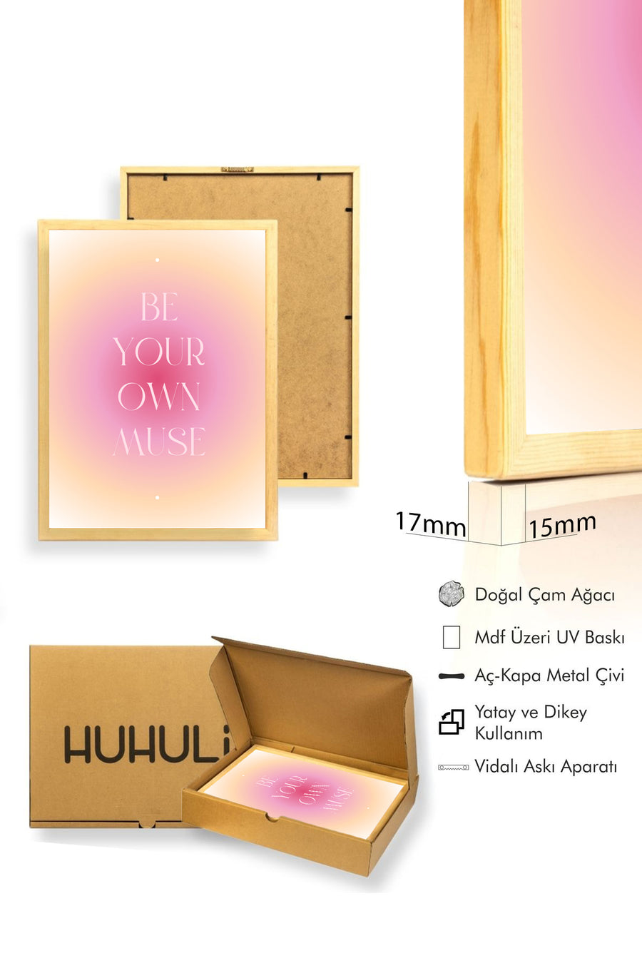 Doğal Ahşap Çerçeveli Minimalist Muse Yazılı Tablo - İlham Verici | huhu2733