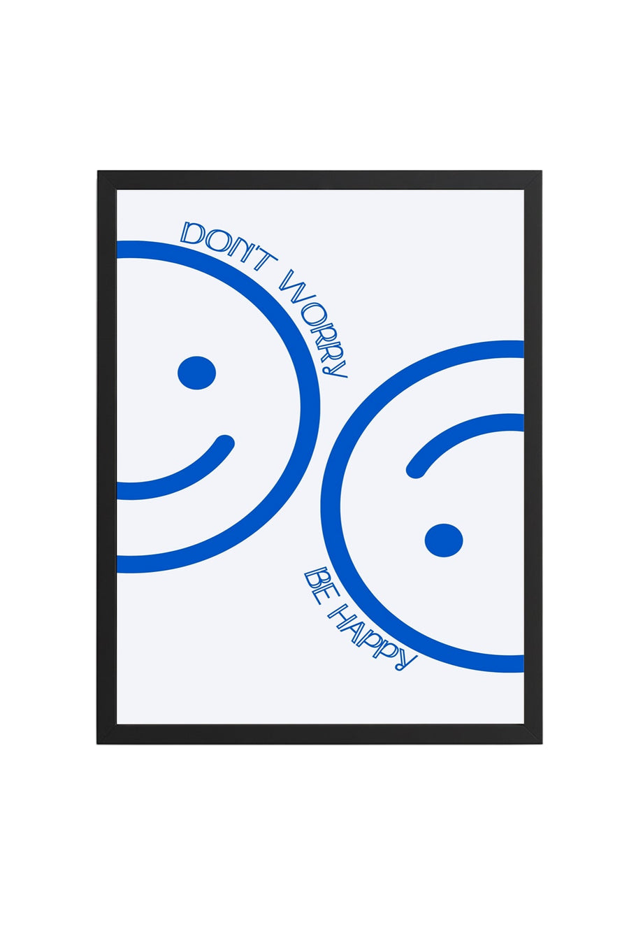 Doğal Ahşap Çerçeveli Retro Tablo - Mavi Soyut Smiley Desen | huhu2735
