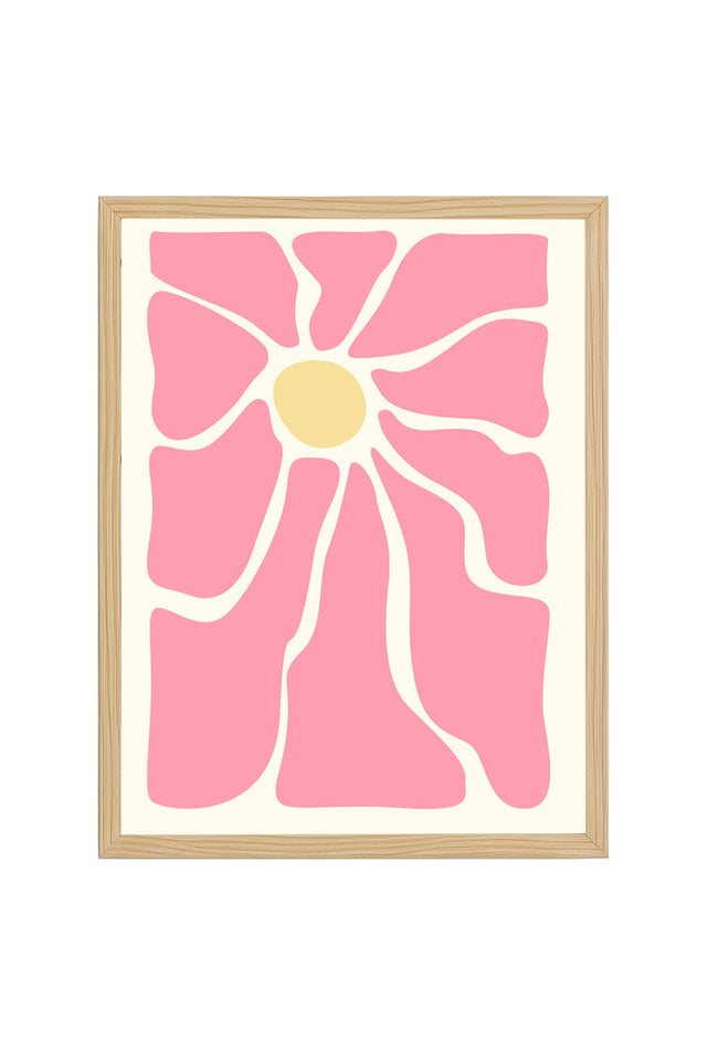 Doğal Ahşap Çerçeveli Retro Çiçek Tablo - Pembe Tonlar | huhu2744