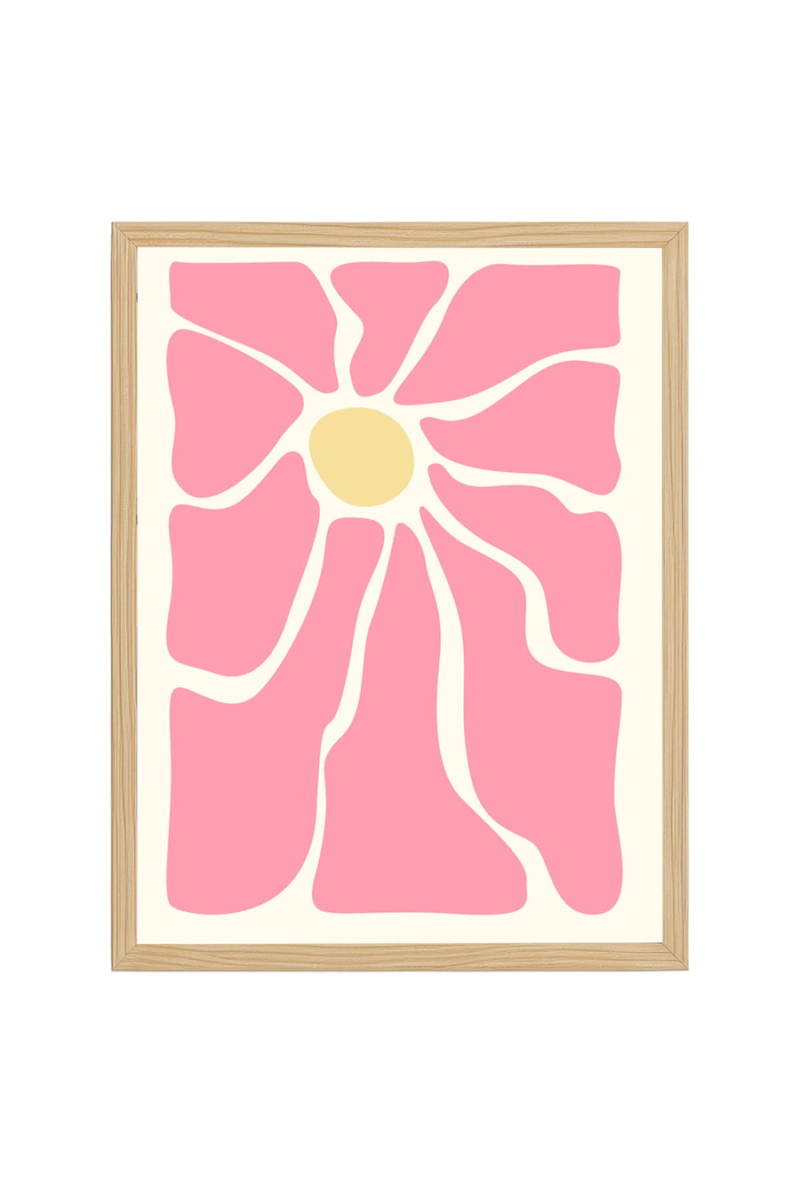 Doğal Ahşap Çerçeveli Retro Çiçek Tablo - Pembe Tonlar | huhu2744