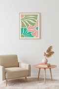 Doğal Ahşap Çerçeveli Retro Soyut Tablo - Pastel Tonlarda Geometrik Desen | huhu2747