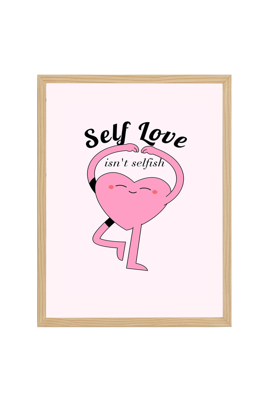 Doğal Ahşap Çerçeveli Self Love Kalp Tablo - Retro Pop Art Tasarım | huhu2748