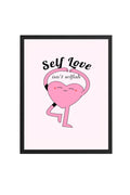 Doğal Ahşap Çerçeveli Self Love Kalp Tablo - Retro Pop Art Tasarım | huhu2748