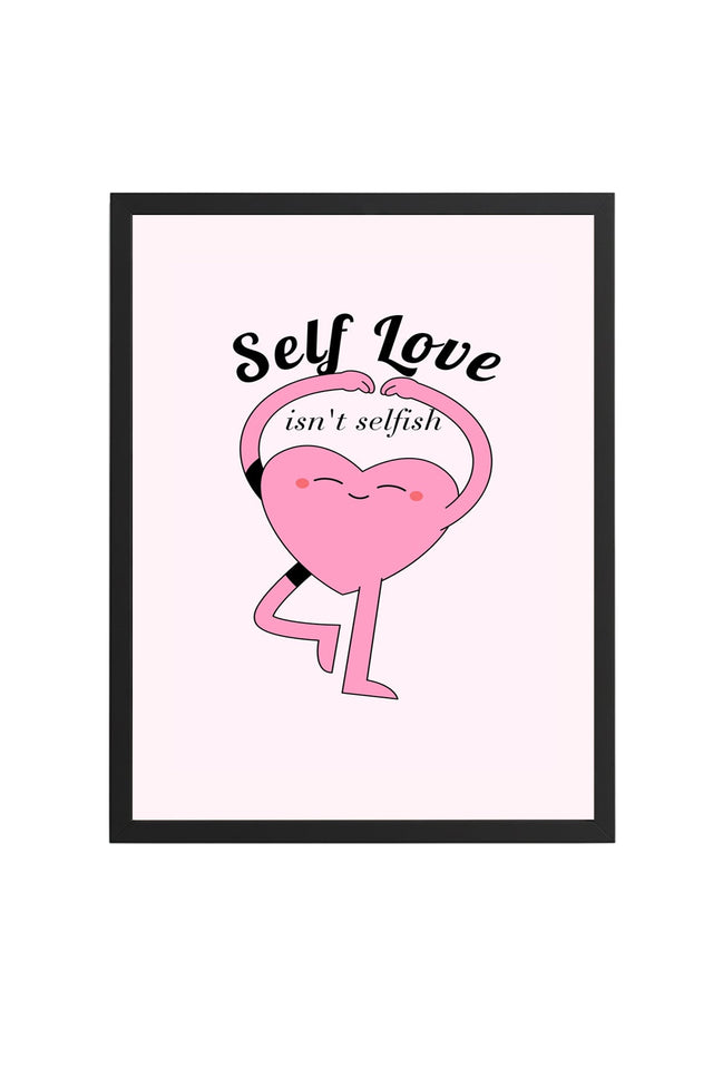Doğal Ahşap Çerçeveli Self Love Kalp Tablo - Retro Pop Art Tasarım | huhu2748
