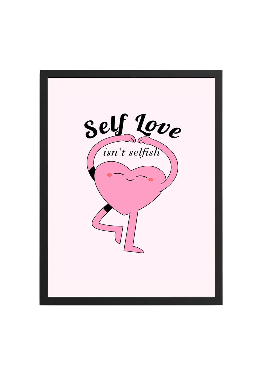 Doğal Ahşap Çerçeveli Self Love Kalp Tablo - Retro Pop Art Tasarım | huhu2748