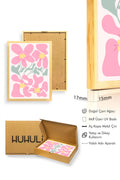 Doğal Ahşap Çerçeveli Retro Tablo - Pembe Çiçek Desenli | huhu2749