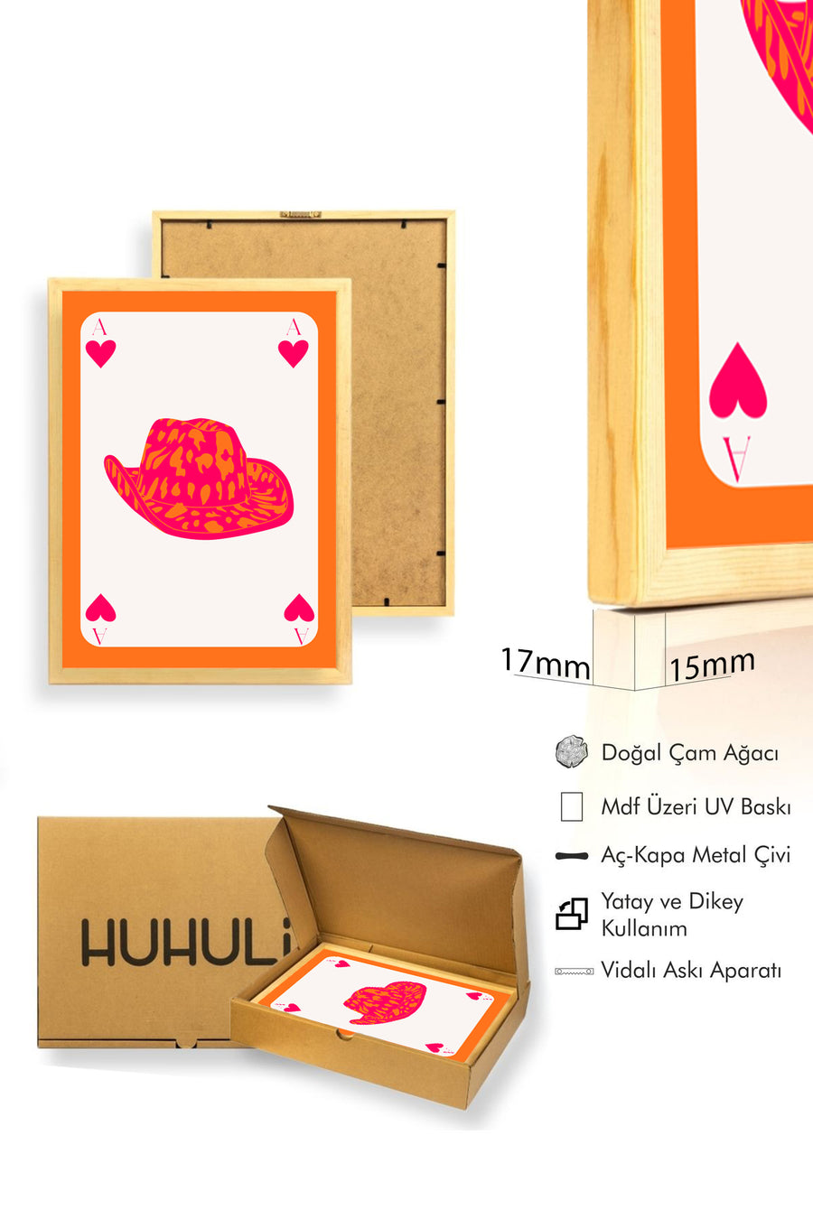 Doğal Ahşap Çerçeveli Retro Tablo - Leopar Desenli Hayvan Baskı | huhu2750